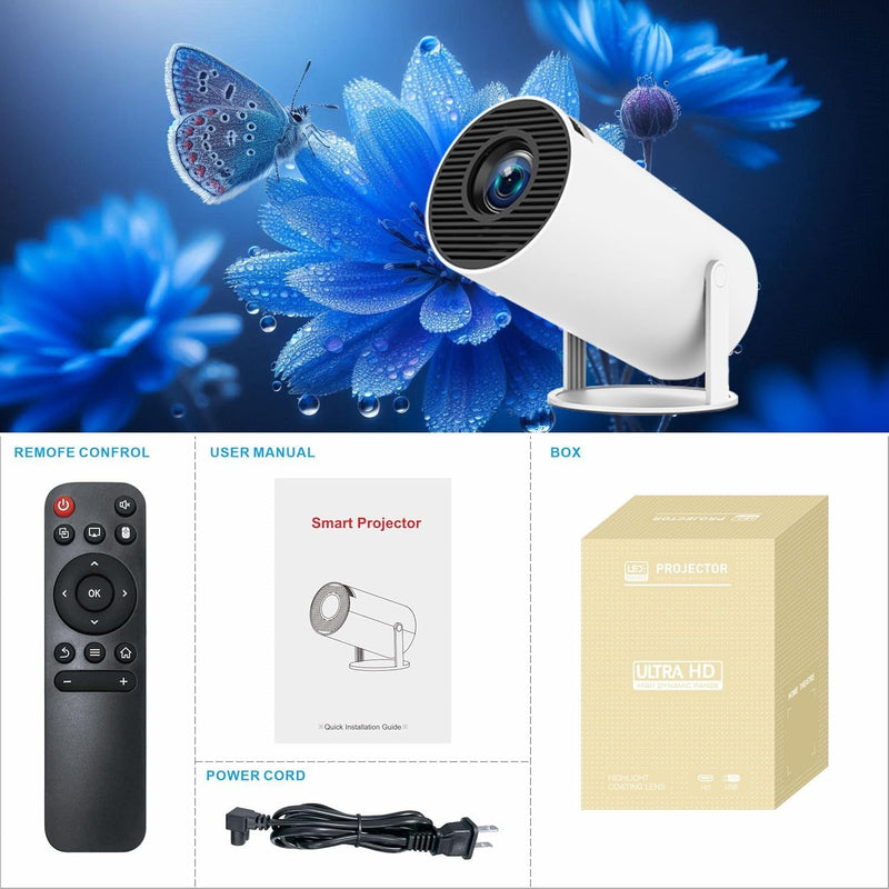 NÖRDIC Mini Portable Projector – 720p HD Support, Android 11, WiFi 6, BT 5.0, 180° Rotation, Home Theater Projector