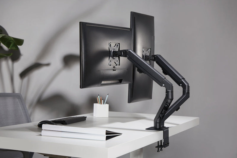 NÖRDIC Monitor arm table mount for dual monitors, 17"-27", aluminum and steel, black, screen mount