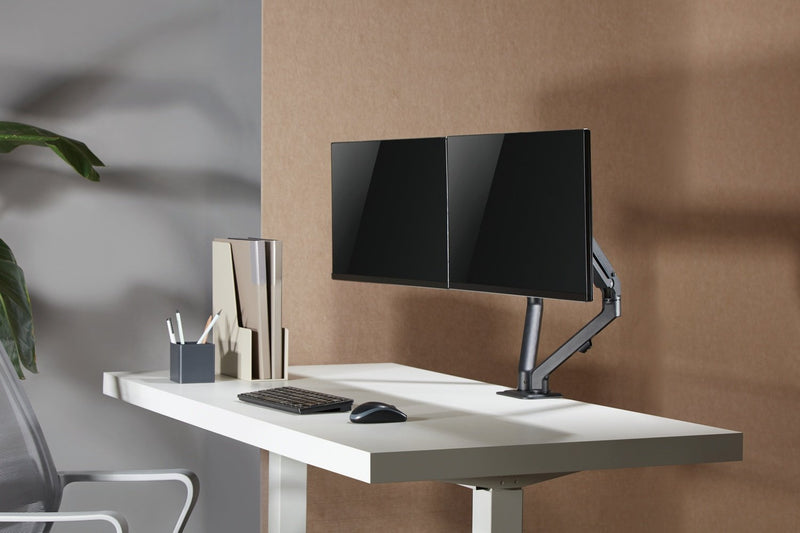 NÖRDIC Monitor arm table mount for dual monitors, 17"-27", aluminum and steel, black, screen mount