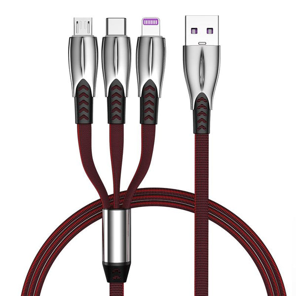 NÖRDIC Multi-charger cable 1 to 3 USB-A to USB-C, Non MFI Lightning and Micro USB 1m Max 2.4A