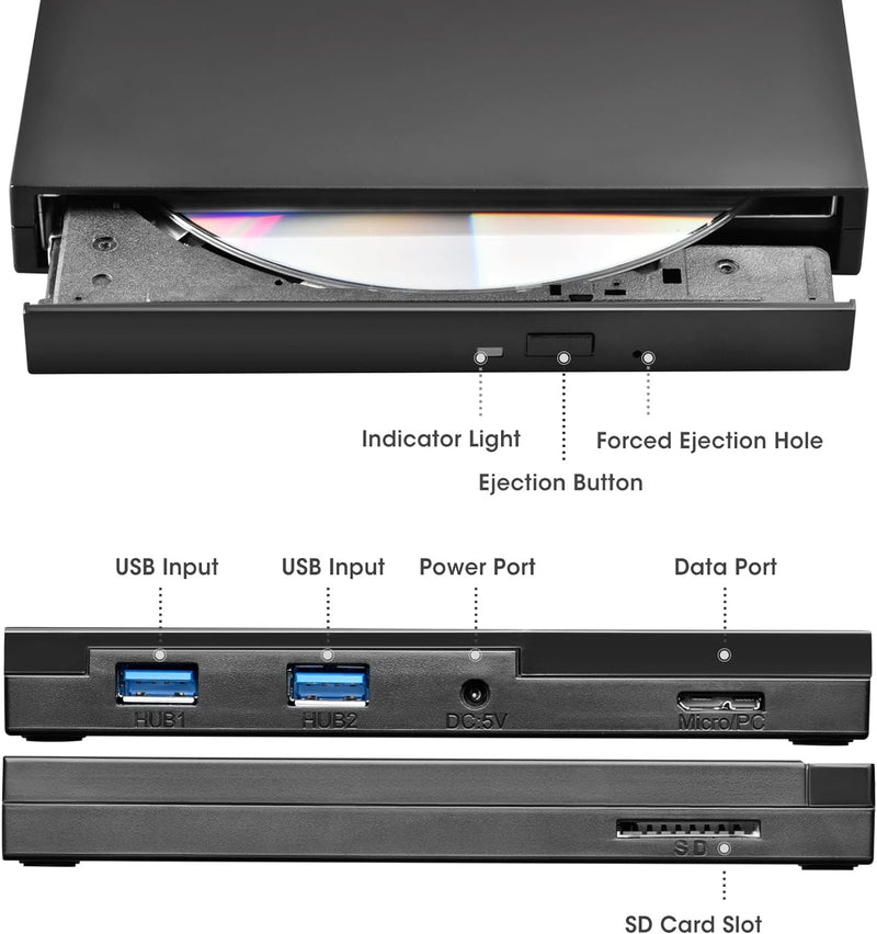 NÖRDIC Portable CD Burner and player and USB hub with SD/TD card reader