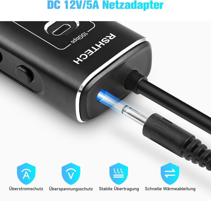 NÖRDIC Powered 10port  USB-C & A Hub, 10Gbps USB-C and USB-A Data Ports, 4 USB 3.0 Ports, 2 Fast Charging Ports and 20W USB-C PD Port individual switch