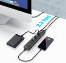 NÖRDIC Powered 10port USB-C & A Hub, 3x10G USB-A and USB-C USB3.2 GEN2, 4x5G USB-A USB3.2 GEN1, 1xUSB-C 20W PD, 2xUSB-A charging with individual switch