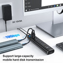 NÖRDIC Powered 10port USB-C & A Hub, 3x10G USB-A and USB-C USB3.2 GEN2, 4x5G USB-A USB3.2 GEN1, 1xUSB-C 20W PD, 2xUSB-A charging with individual switch