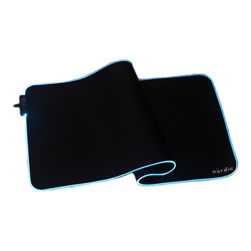 NÖRDIC RGB gamingmusmatta, 1200x600x4mm (XL), halkfri naturgummibas, Elastan-tygtopp, svart