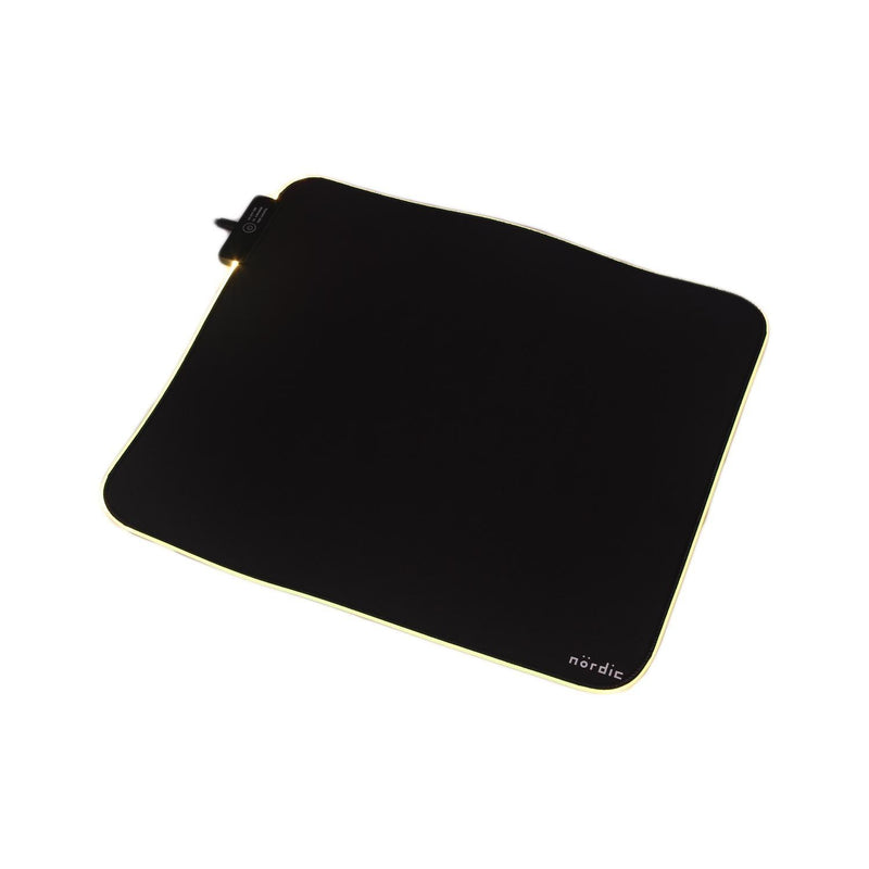 NÖRDIC RGB gamingmusmatta, 450x400x4mm (M), halkfri naturgummibas, Elastan-tygtopp, svart