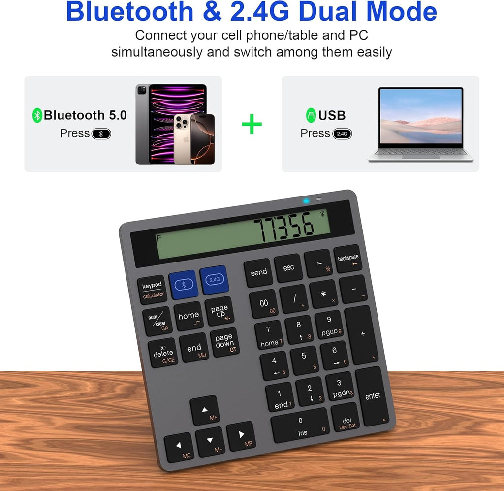 NÖRDIC Slim 34-key Bluetooth numeric keypad with display, 2-in-1 data ...
