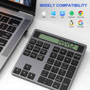 NÖRDIC Slim 34-key Bluetooth numeric keypad with display, 2-in-1 data entry + calculator for laptop, MacBook, Mac, Surface, PC and Chrome