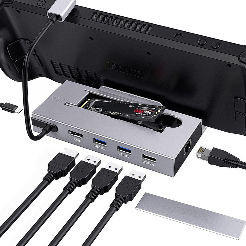 NÖRDIC Steam Deck docking station 1 to 7 - 1xHDMI 2.0 (4K60Hz), 1xM.2 SSD, 1xUSB-C PD 100W, 2xUSB-A 3.1, 1xUSB-A 2.0, 1xGigabit Ethernet