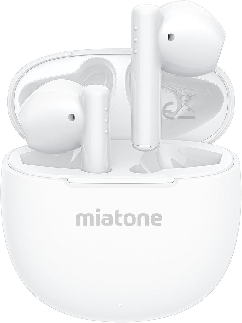 NÖRDIC True Wireless Earbuds, Bluetooth 5.3 9H Playtime with Charging Case, Built-in Microphone for Phone Calls, Semi-in-Ear Earphones - White