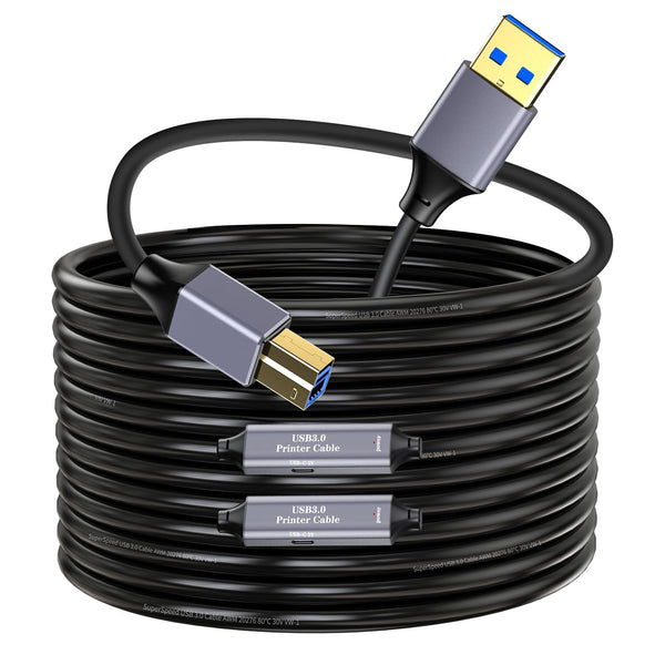 NÖRDIC USB 3.0 Active Printer Cable - 10m USB A to USB B 3.0 Compatible with printer, conference camera, docking station, hard drive and more