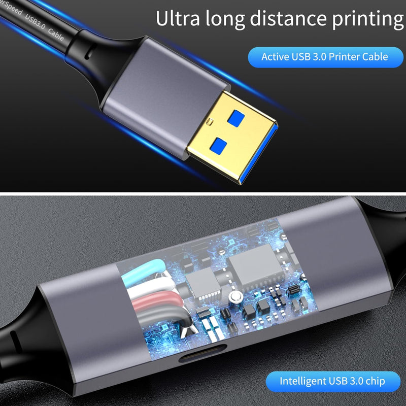 NÖRDIC USB 3.0 Active Printer Cable - 15m USB A to USB B 3.0 Compatible with printer, conference camera, docking station, hard drive and more