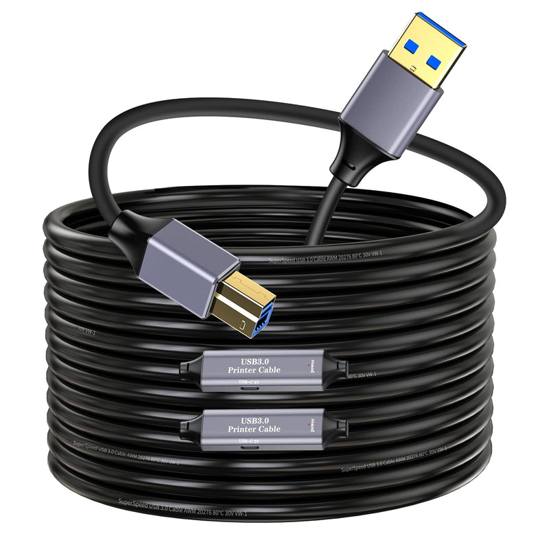 NÖRDIC USB 3.0 Active Printer Cable - 15m USB A to USB B 3.0 Compatible with printer, conference camera, docking station, hard drive and more