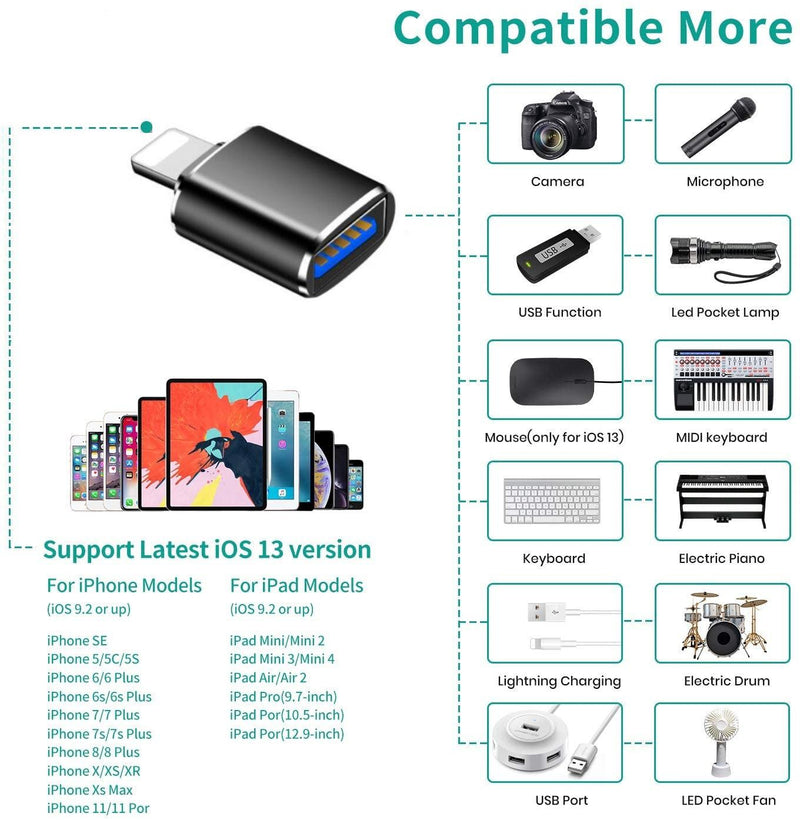 NÖRDIC USB3.0 OTG to Lightning Adapter (Non-MFIs) black support for iOS connect USB devices to the iPhone and iPad
