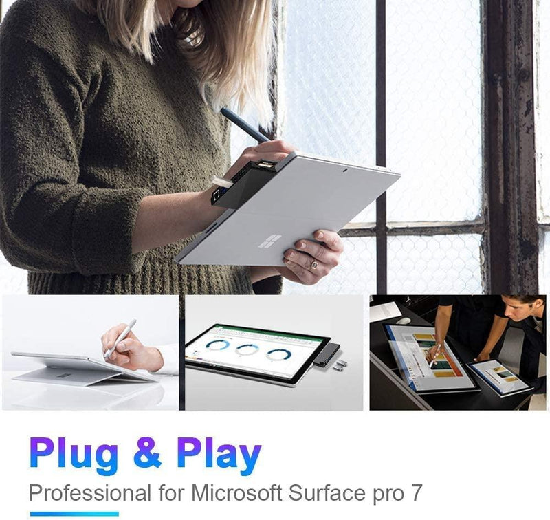 NÖRDIC USB 7-Port docking station for MicroSoft Surface Pro7 1xHDMI4k30Hz 2xUSB-A 5Gbps 1xUSB-C PD87W 1xRJ45 LAN and 1xTF and 1xSD