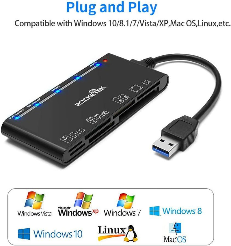 NÖRDIC USB-A Card Reader 7 Slot 1xCF, 2xSD, 2xMicroSD, 1xMS, 1xXD UHS-I