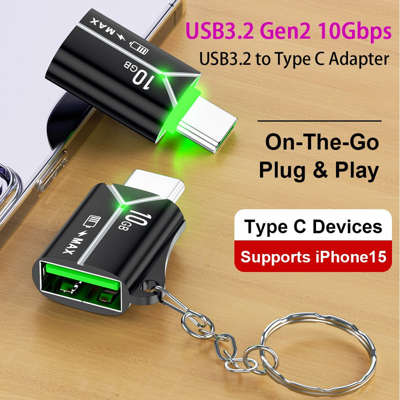 NÖRDIC USB-A OTG female to USB C male adapter USB 3.2 Gen 2 10Gbps, Black