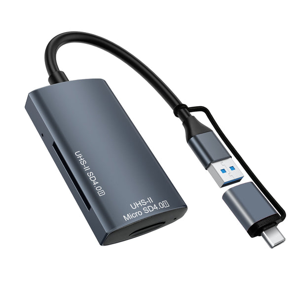 NÖRDIC USB-A, USB-C Card Reader 2 Slot SD4.0, MicroSD4.0 UHS-II