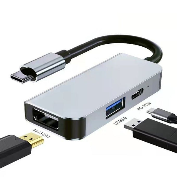 NÖRDIC USB-C 1 to 3 Docking Station 1xHDMI 4K30Hz 1x USB-C PD 87W 1xUSB-A 5Gbps Mirror and Extended