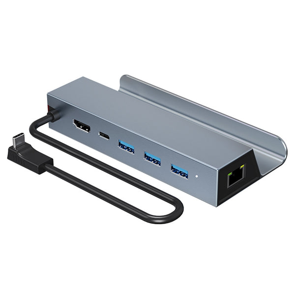 NÖRDIC USB-C 1 to 6 Docking Station for Steam Deck, HDMI 2.0 4k60Hz, RJ45, USB-A 3.0 5 Gbps, 100W USB-C PD