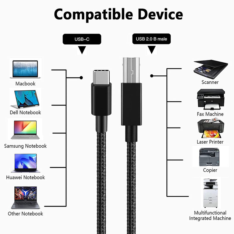NÖRDIC USB-C 2.0 to USB 2.0 B Data Cable 3m USB Printer Cable