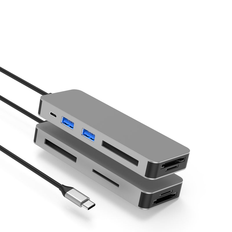 NÖRDIC USB-C Card Reader 5 Slot CF3.0 SD3.0, MicroSD3.0, MS3.0, XQD3.0, 2xUSB-A 3.0, 1xUSB-C 15W