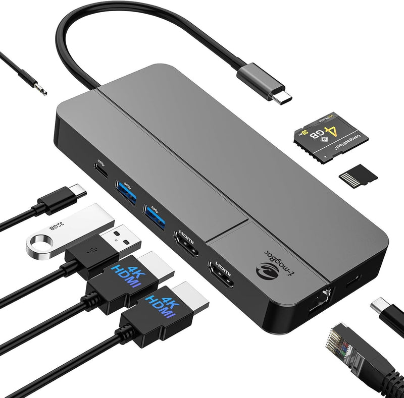 NÖRDIC USB-C Docking Station 1 to 10 with 2xHDMI 4K60Hz 1xPD100W 1xRJ45 GigaLan 1xSD/MicroSD 2xUSB-A 1xUSB-C 1xAudio support MacBook M1, M2, M3, and M4