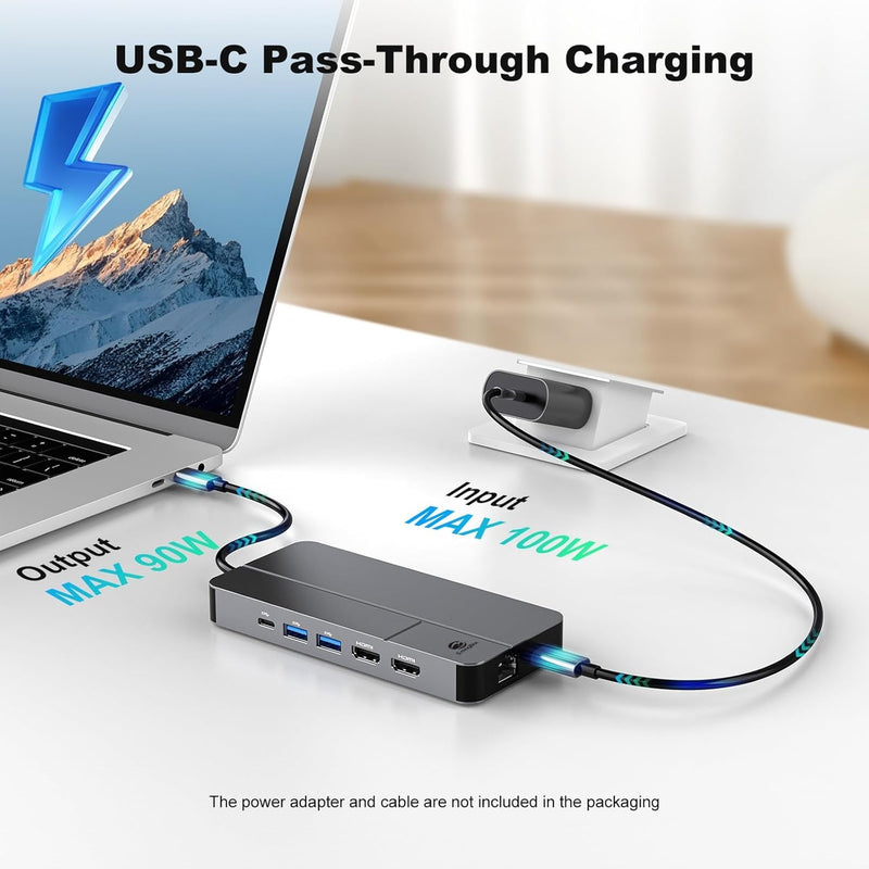 NÖRDIC USB-C Docking Station 1 to 10 with 2xHDMI 4K60Hz 1xPD100W 1xRJ45 GigaLan 1xSD/MicroSD 2xUSB-A 1xUSB-C 1xAudio support MacBook M1, M2, M3, and M4