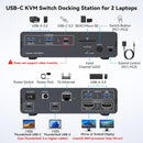 NÖRDIC USB-C Docking Station with KVM Switch 2 PC 2 Monitors 4K60Hz HDMI EDID 12-in-1 Giga Ethernet, Card Reader 5xUSB-A and USB-C