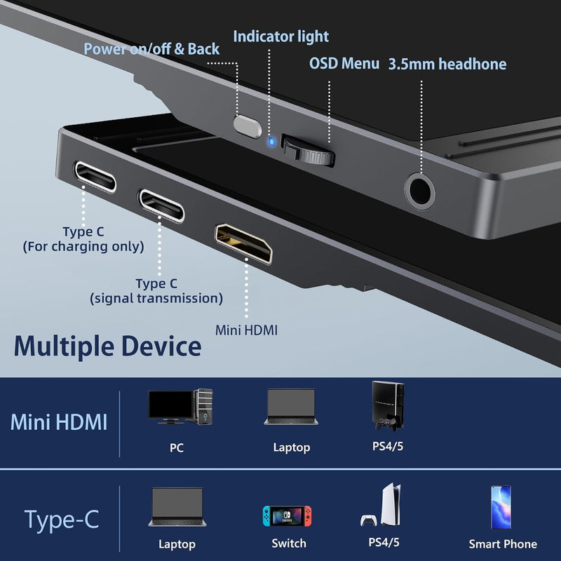 NÖRDIC USB-C & HDMI Portable LCD monitor 15.6" 1920x1080p 60Hz