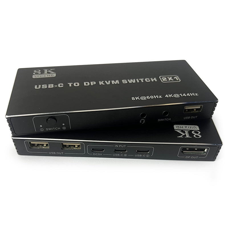 NÖRDIC USB-C KVM Switch 2 to 1 DP 8K60Hz 4K144Hz 3xUSB 1x3.5mm