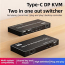 NÖRDIC USB-C KVM Switch 2 to 1 DP 8K60Hz 4K144Hz 3xUSB 1x3.5mm