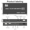 NÖRDIC USB-C KVM Switch 2 to 1 DP 8K60Hz 4K144Hz 3xUSB 1x3.5mm