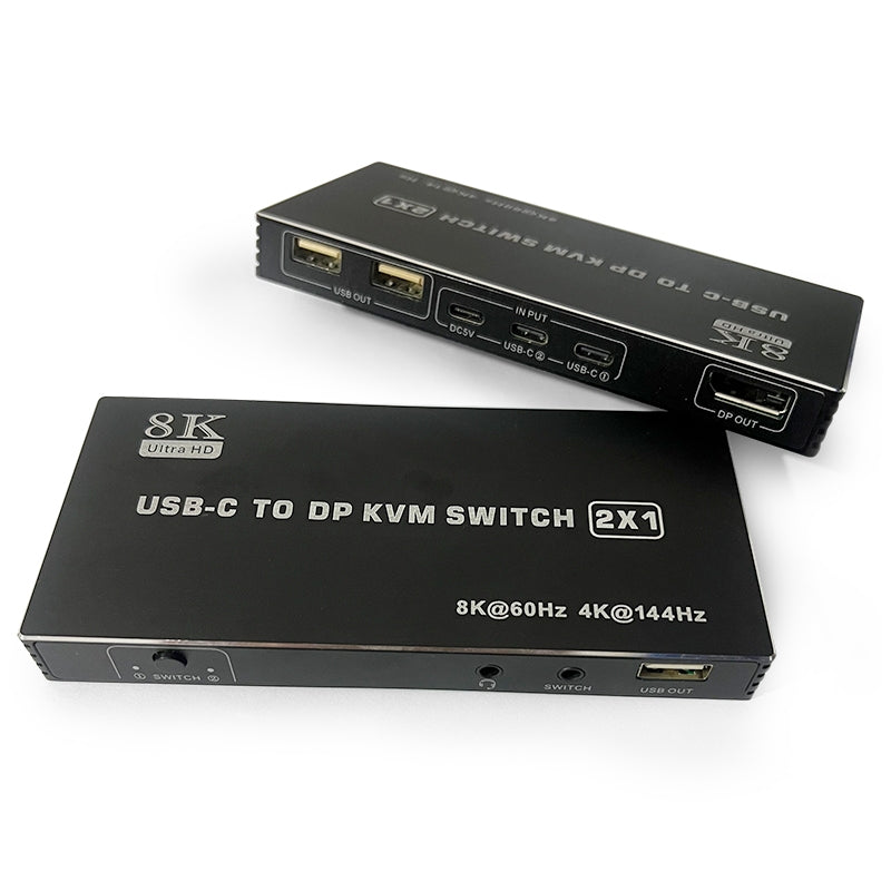 NÖRDIC USB-C KVM Switch 2 to 1 DP 8K60Hz 4K144Hz 3xUSB 1x3.5mm