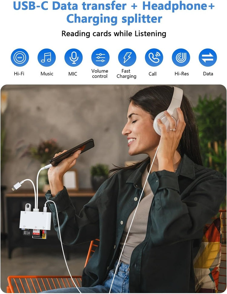 NÖRDIC USB-C/Lightning Card Reader 5 Slot CF, SD, MicroSD, MS, XD 1xUSB-A 1xUSB-C UHS-I