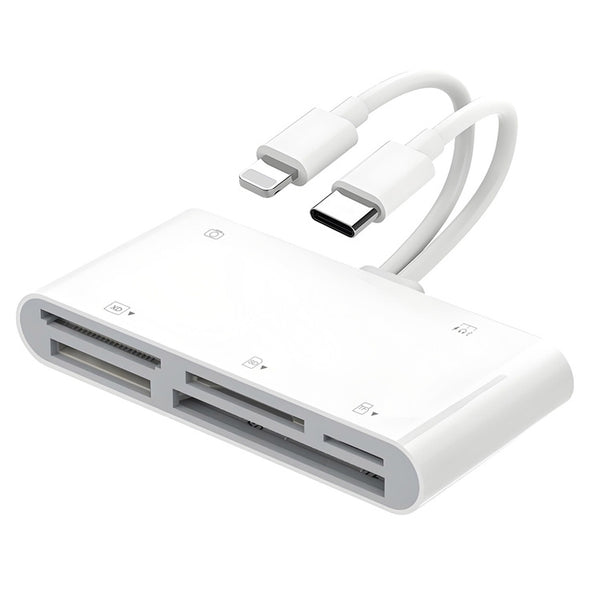 NÖRDIC USB-C/Lightning Card Reader 5 Slot CF, SD, MicroSD, MS, XD 1xUSB-A 1xUSB-C UHS-I
