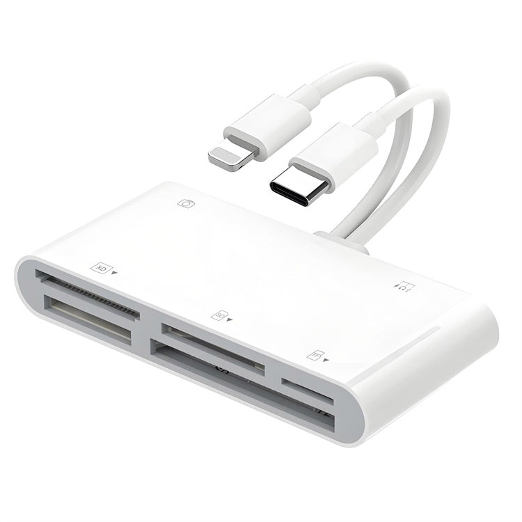 NÖRDIC USB-C/Lightning Card Reader 5 Slot CF, SD, MicroSD, MS, XD 1xUSB-A 1xUSB-C UHS-I