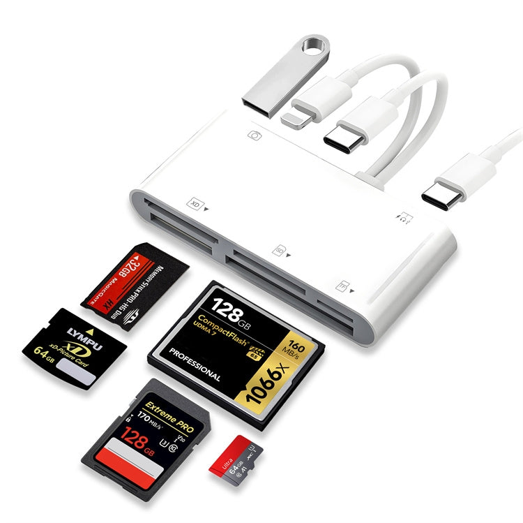 NÖRDIC USB-C/Lightning Card Reader 5 Slot CF, SD, MicroSD, MS, XD 1xUSB-A 1xUSB-C UHS-I