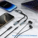 NÖRDIC USB-C+Lightning to Audio 3.5mm PD60W USB-C 15cm