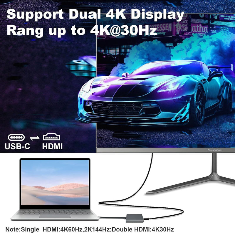 NÖRDIC USB-C adapter to dual HDMI displays, 4K 60Hz, Windows, MacOS, Android