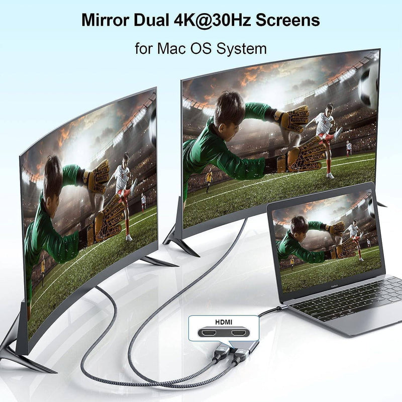 NÖRDIC USB-C adapter to dual HDMI displays, 4K 60Hz, Windows, MacOS, Android