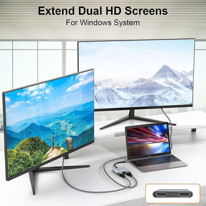 NÖRDIC USB-C adapter to dual HDMI displays, 4K 60Hz, Windows, MacOS, Android