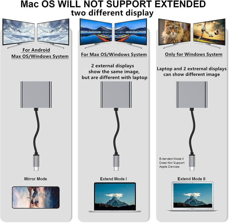 NÖRDIC USB-C-adapter til to HDMI-skærme, 4K 60Hz, Windows, MacOS, Android