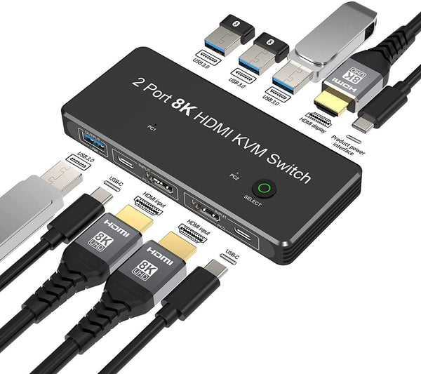 NÖRDIC HDMI 2.1 8K60Hz KVM switch 2 to 1 HDCP2.3 HDR10 with 4xUSB-A output