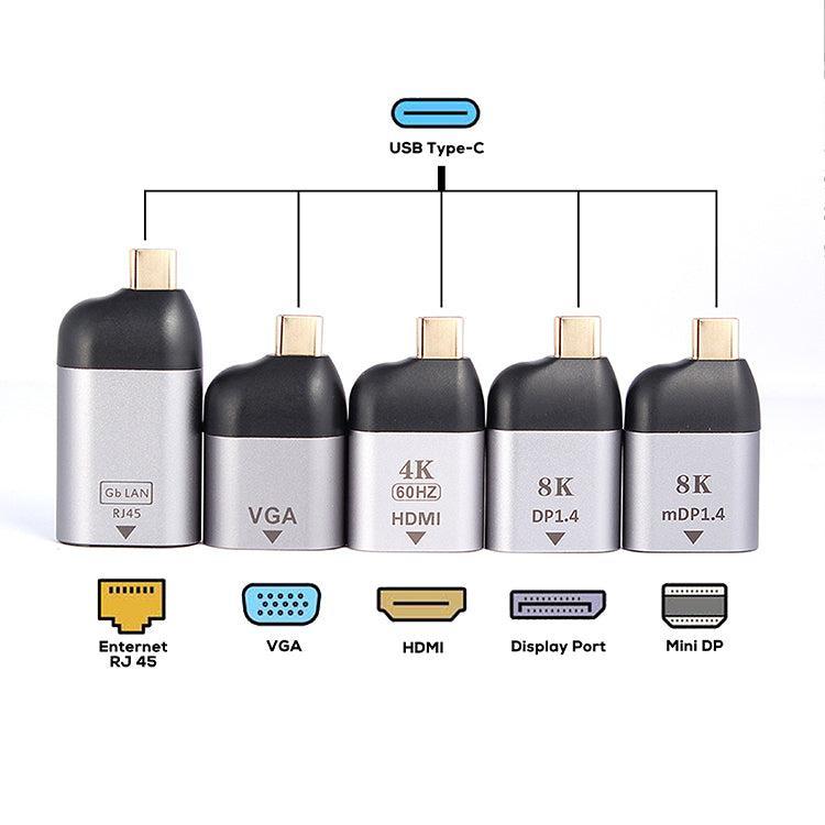 NÖRDIC USB C to Displayport adapter 8K at 60Hz 32.4Gbps Support for 3D and HDCP 1.4 and 2.2 Aluminum Space Gray