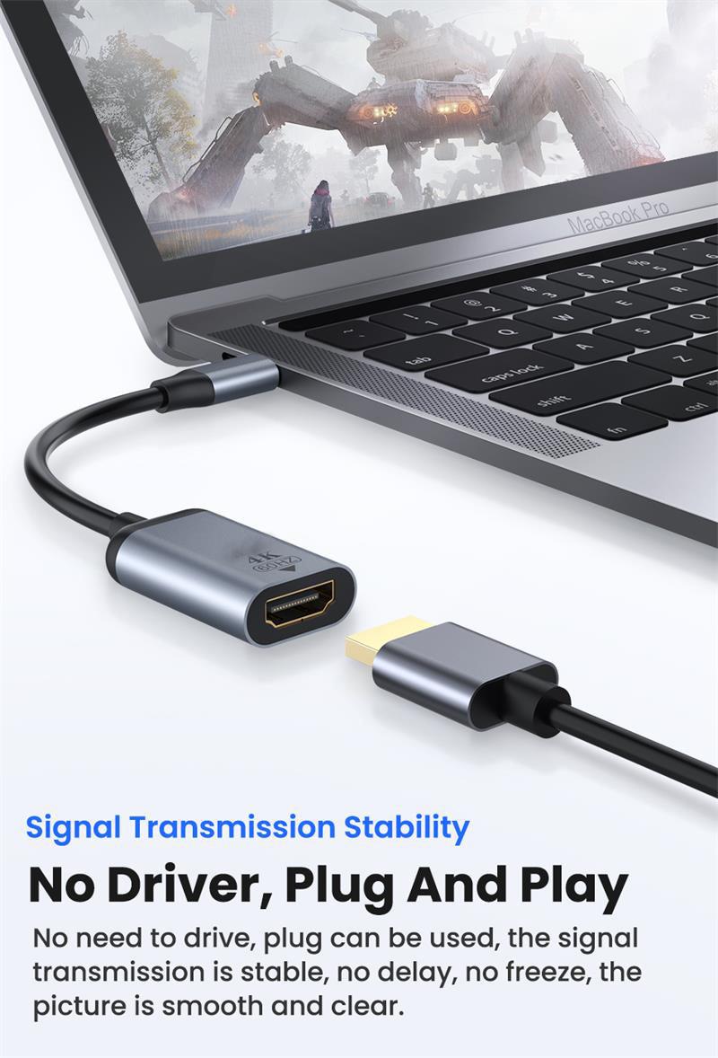 NÖRDIC USBC to HDMI 4K 60Hz adapter 10cm space gray aluminum support HDCP1.4 and 2.2 Pure copper 99.99%