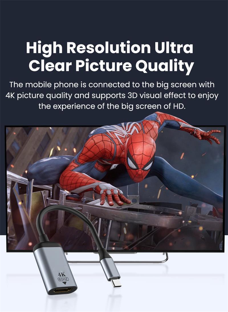 NÖRDIC USBC to HDMI 4K 60Hz adapter 10cm space gray aluminum support HDCP1.4 and 2.2 Pure copper 99.99%