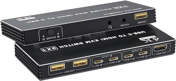 NÖRDIC USB-C to HDMI KVM Switch 4K 60Hz, Type-C KVM Switch HDMI for 2 Computers 1 HDMI Monitor