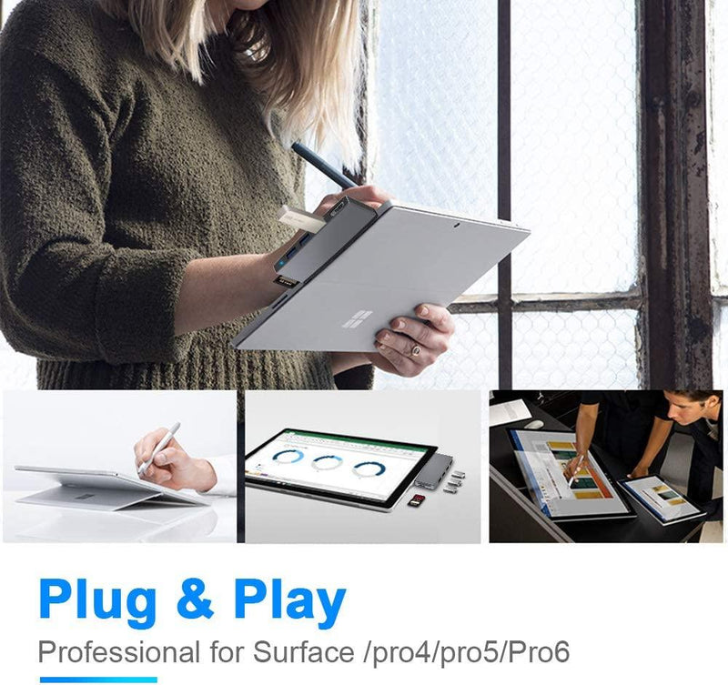 NÖRDIC USB docking station for MicroSoft Surface 1xHDMI4k30Hz 3xUSB-A 5Gbps and 1xTF and 1xSD