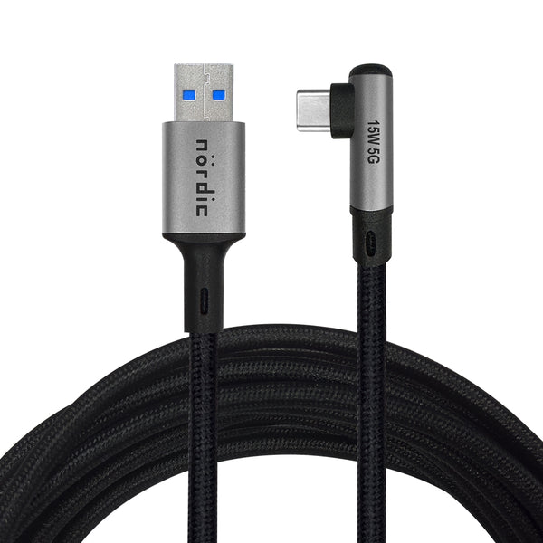 NÖRDIC VR Link cable 5m USB3.2 Gen1 USB-C to A 5Gbps 3A fast charge Quest 2 Super Speed USB Black